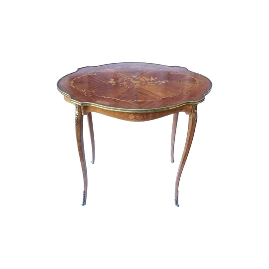 Antique French marquetry salon table