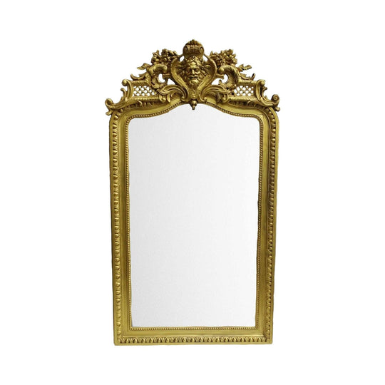 Antique French mask head gilt over mantle mirror