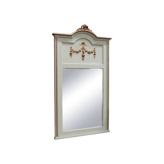 Antique French Mirror, An Antique French Grey Oak Bevelled Edge Wall Mirror with Gilt Trim. B11998