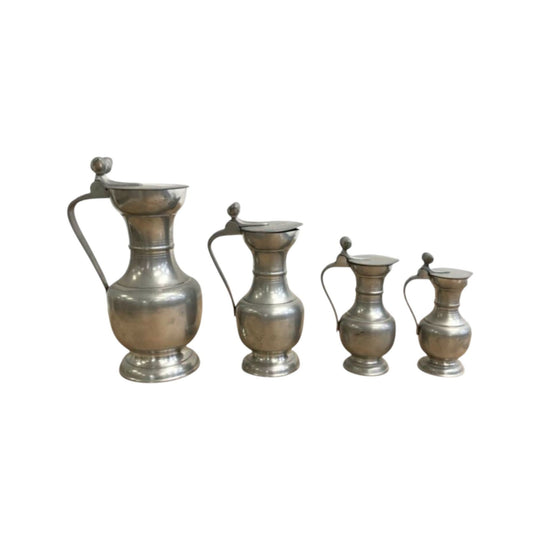 Antique French Pewter Pitcher Lidded Jugs