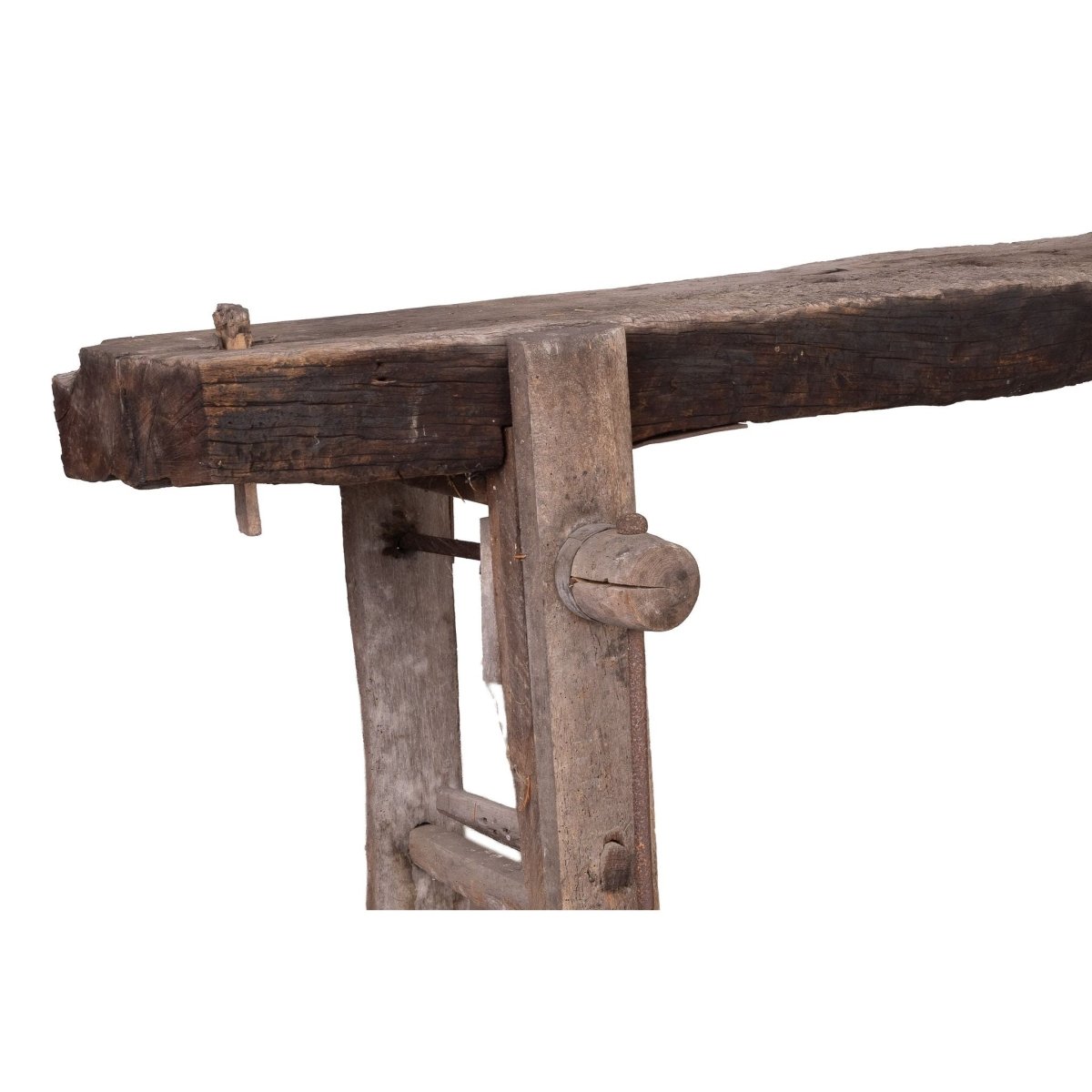 Antique French rustic 'Etabli' Workbench with vice and storage from a chateau workshop in the French Alps | Bazaa | Designer, Vintage and Antique Furniture