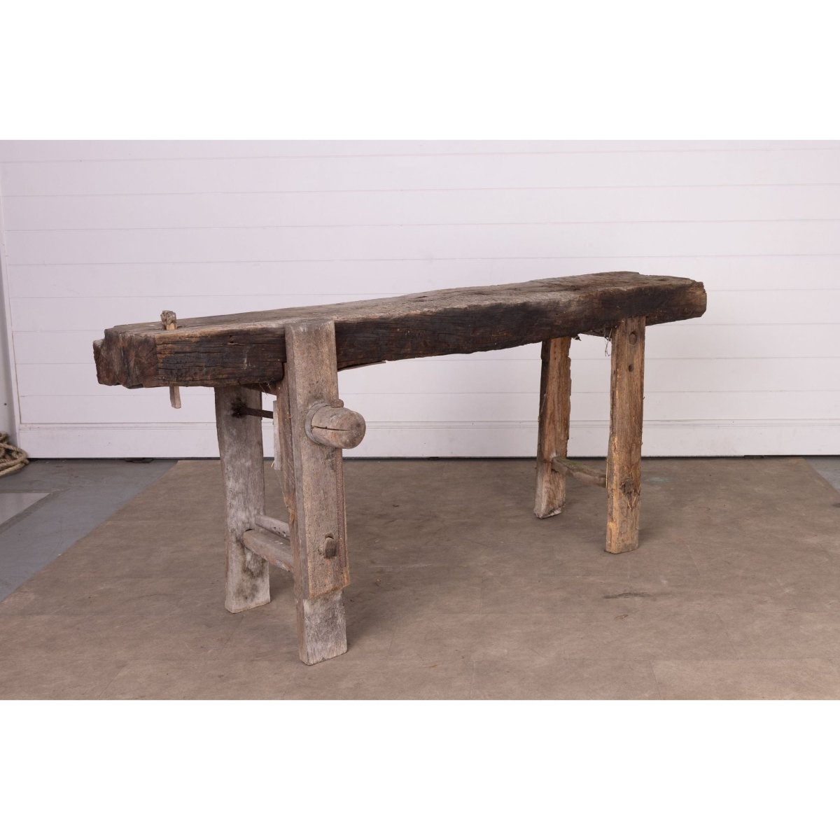 Antique French rustic 'Etabli' Workbench with vice and storage from a chateau workshop in the French Alps | Bazaa | Designer, Vintage and Antique Furniture
