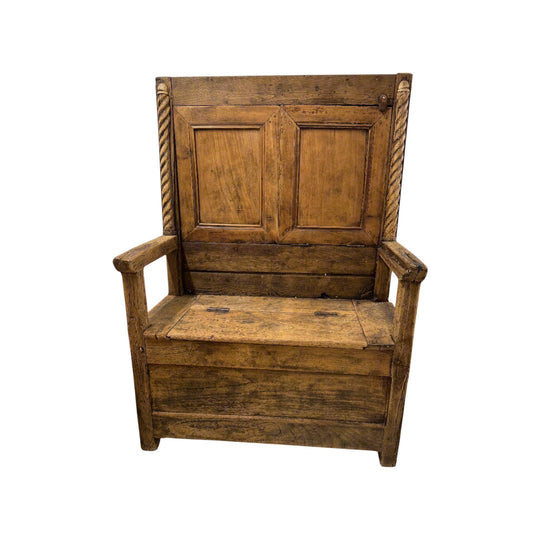 Antique French Settle Bench with Storage - Vintage Furniture