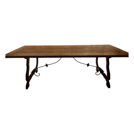 Antique French Solid Oak Provincial Dining Table with Cast Iron Support