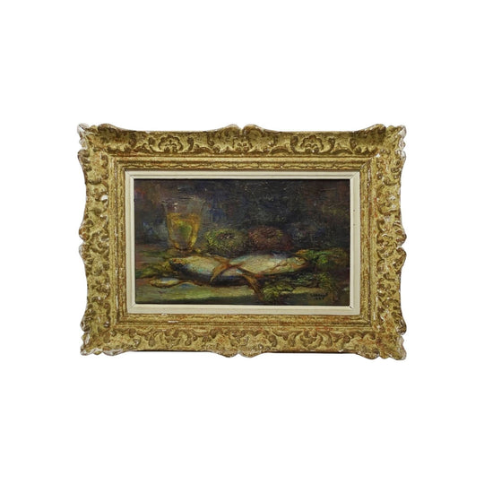 Antique French  -- Still life of fish – oil on canvas