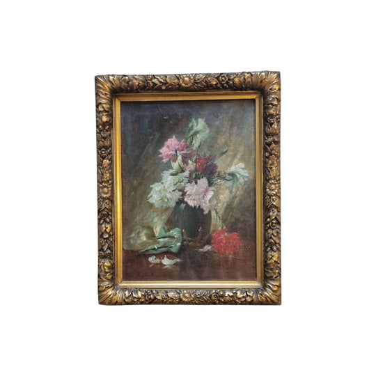 Antique French still life of flowers oil painting
