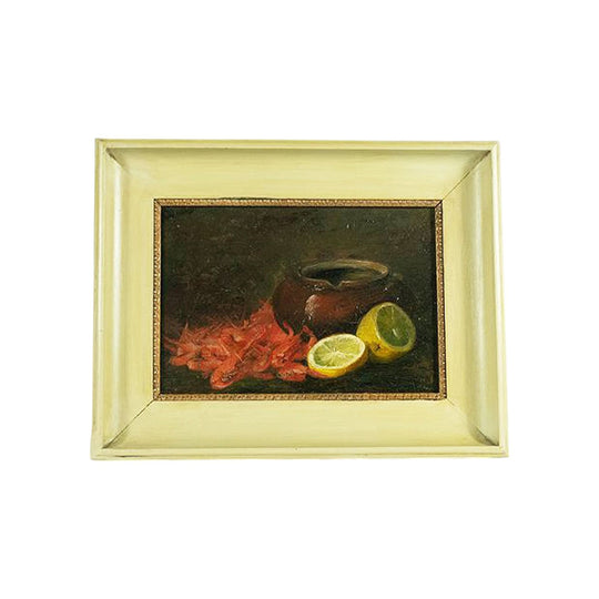 Antique French still life oil painting of seafood
