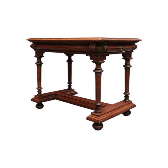 Antique French Walnut Hall Table or Desk – Fine Carved Detail, . B12326