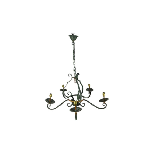 Antique French wrought iron 5 light chandelier