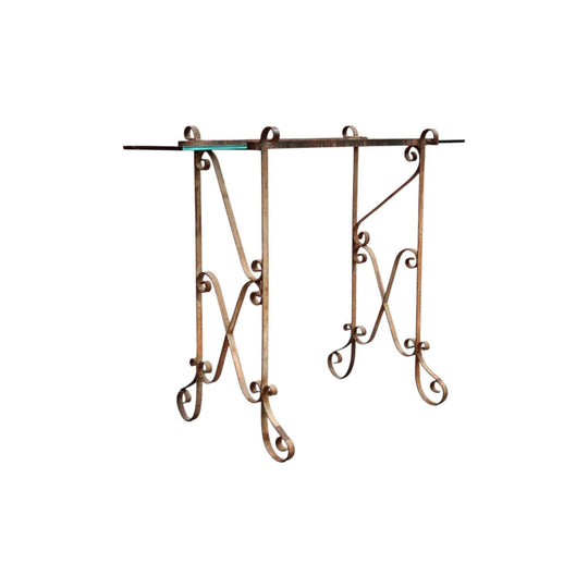 Antique French Wrought Iron and Glass Top Hall Table Lamp Table, Planter Table.