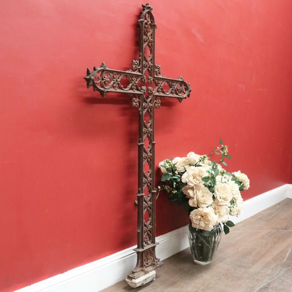 Antique French Wrought Iron Crucifix with Fretwork – Garden Memorial Cross. B12518 | Bazaa | Designer, Vintage and Antique Furniture