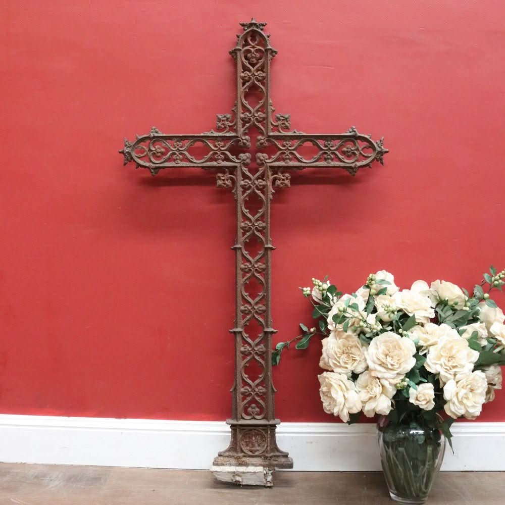 Antique French Wrought Iron Crucifix with Fretwork – Garden Memorial Cross. B12518 | Bazaa | Designer, Vintage and Antique Furniture