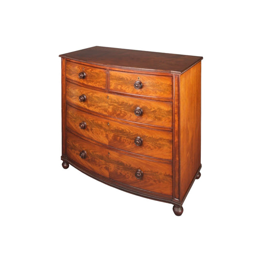 Antique Georgian / George IV Mahogany Bow Front Chest Of Drawers