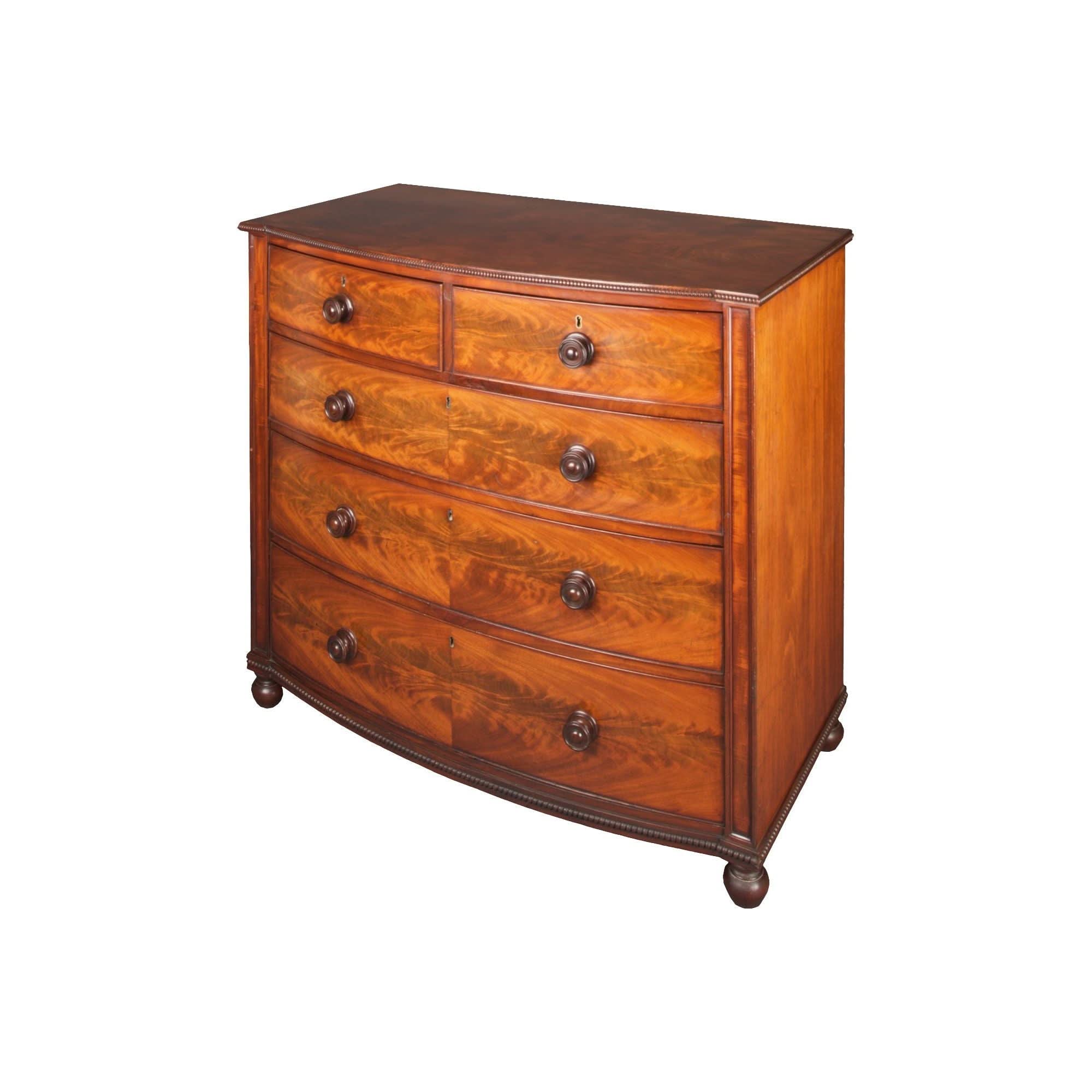 Antique Georgian / George IV Mahogany Bow Front Chest Of Drawers | Bazaa | Designer, Vintage and Antique Furniture