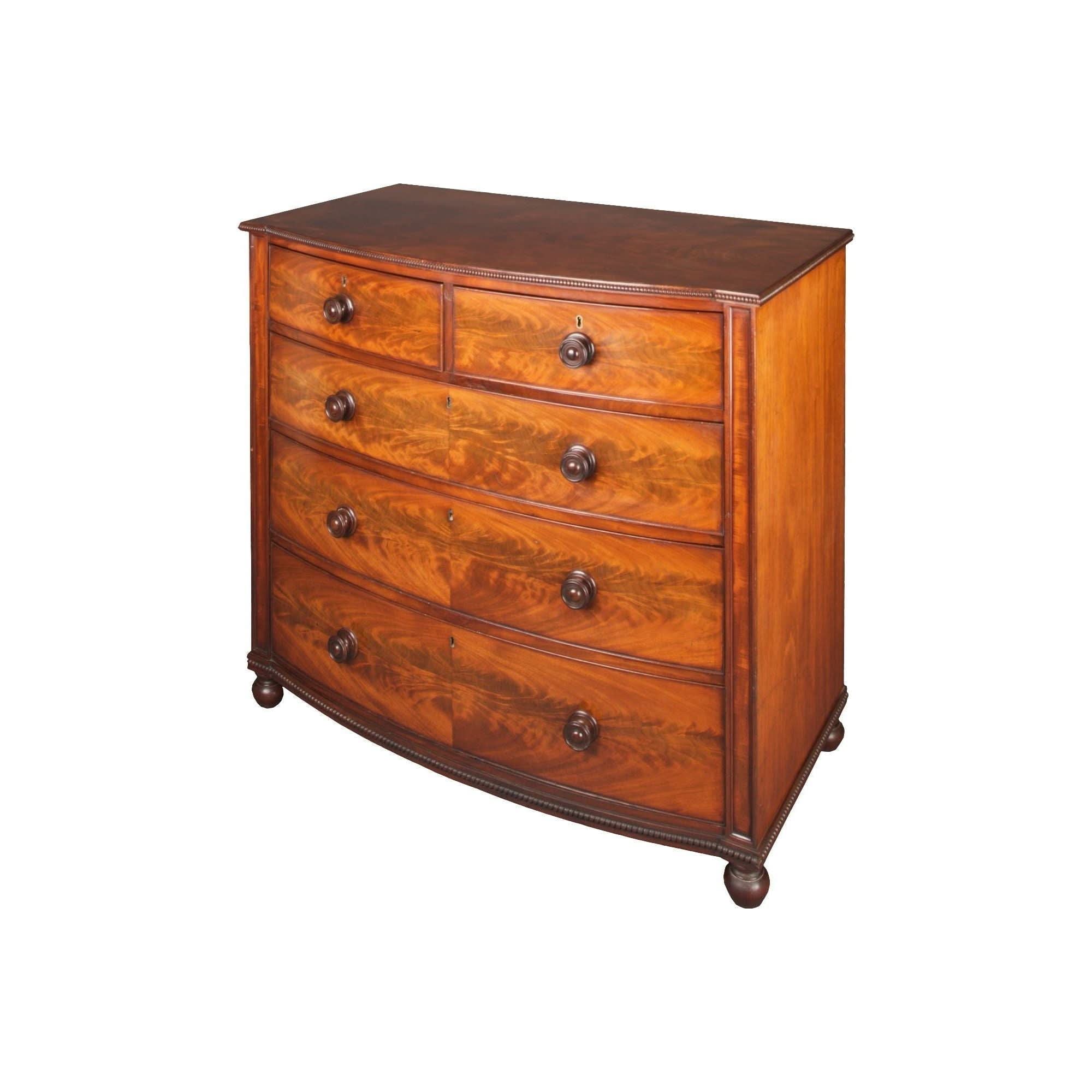 Antique Georgian / George IV Mahogany Bow Front Chest Of Drawers | Bazaa | Designer, Vintage and Antique Furniture