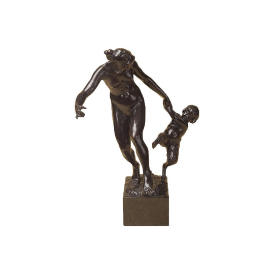 Antique German 19th century  Bronze  Statue by August Schrietmüller " Nymph &amp; Satyr"