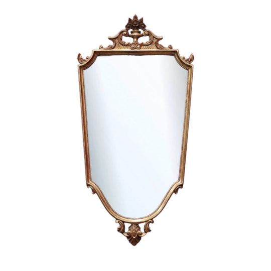 Antique Gilt Dutch Bevelled Edge Wall Hanging Mirror Shield shape with Floral details B12043