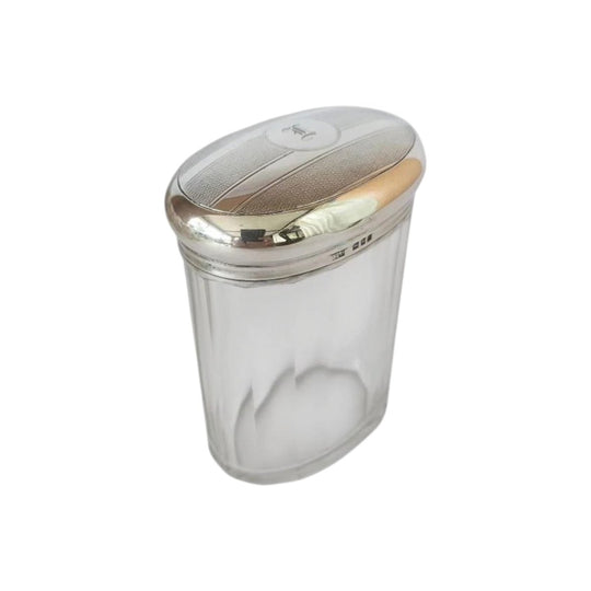 Antique Glass Faceted Oval Vanity Jar with Sterling Silver lid - London 1926