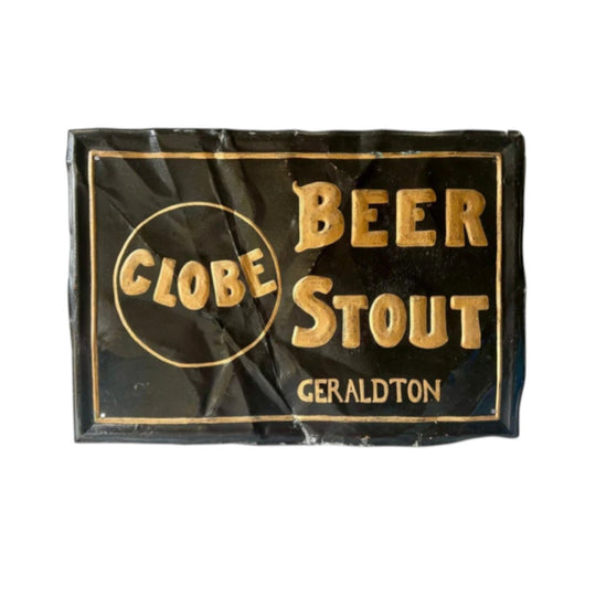 Antique GLOBE BREWING COMPANY pressed tin sign beer stout 1915-1949 AUSTRALIA