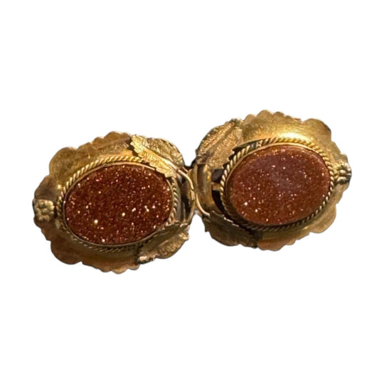 Antique Gold Plated Goldstone Brooch