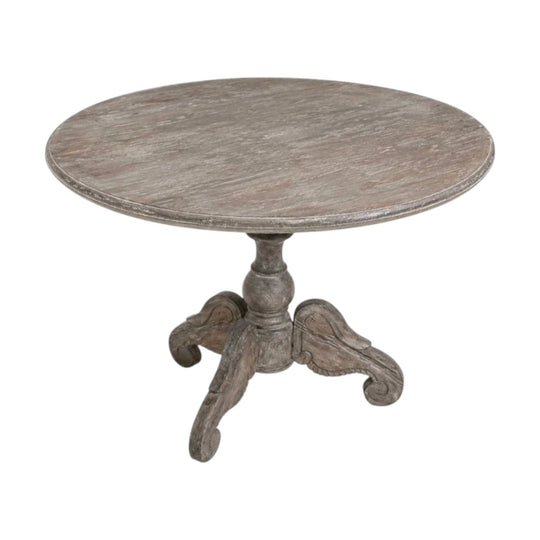 Antique Greyed Teak Side Table Round Rustic Pedestal Accent Table