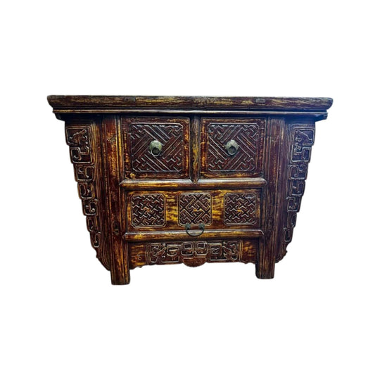 Antique Handcrafted Wooden Chest with Intricate Carvings