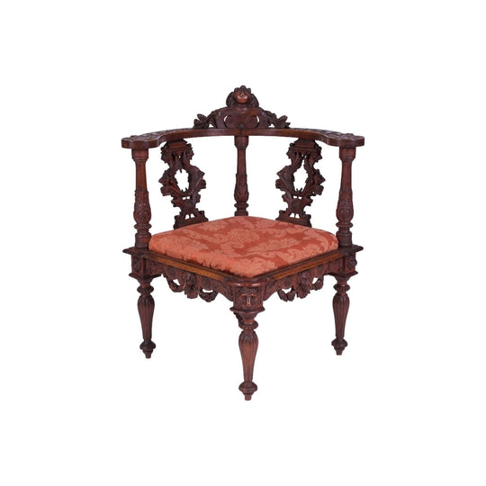 Antique Italian 19th century Carved Oak Corner Chair