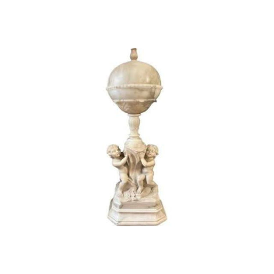 Antique Italian carved Alabaster Mood Lamp with Cherubs.