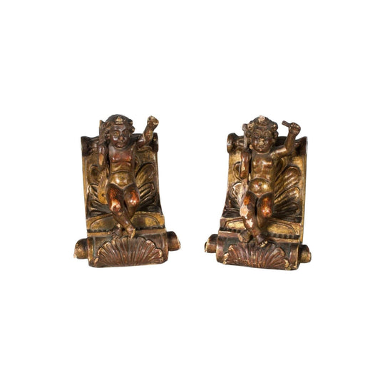 Antique Italian carved cherub bookends
