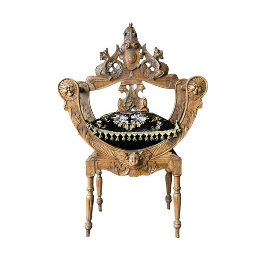 Antique Italian Renaissance Revival Lyre Armchair