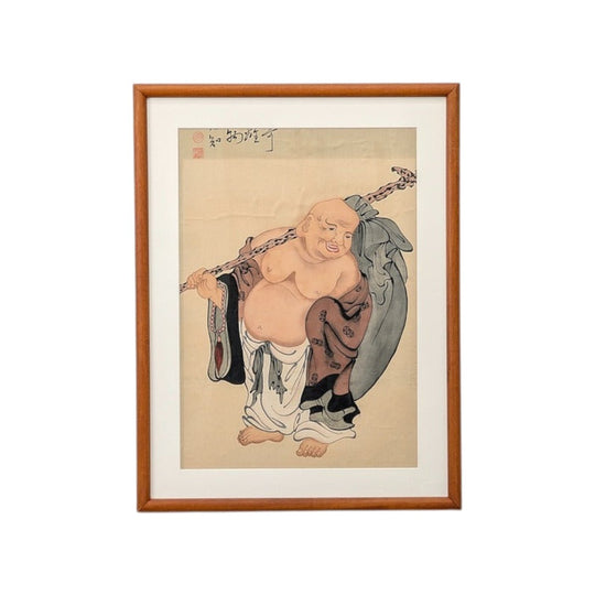 Antique Japanese Ink Painting of Hotei 'Laughing Buddha' by Kita Busei, Edo Period, c.1820-1850