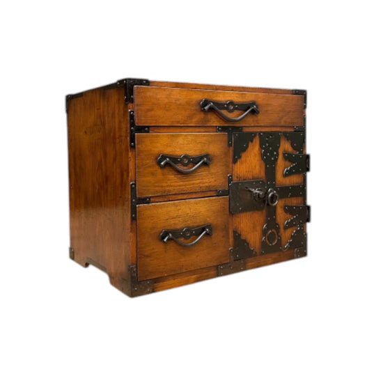 Antique Japanese Small Chest - Cypress | Meiji, c.1900.