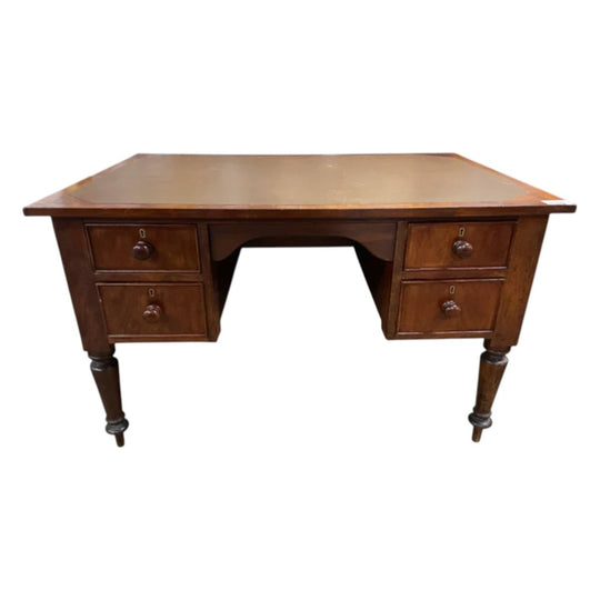Antique Leather Top Pedestal Desk