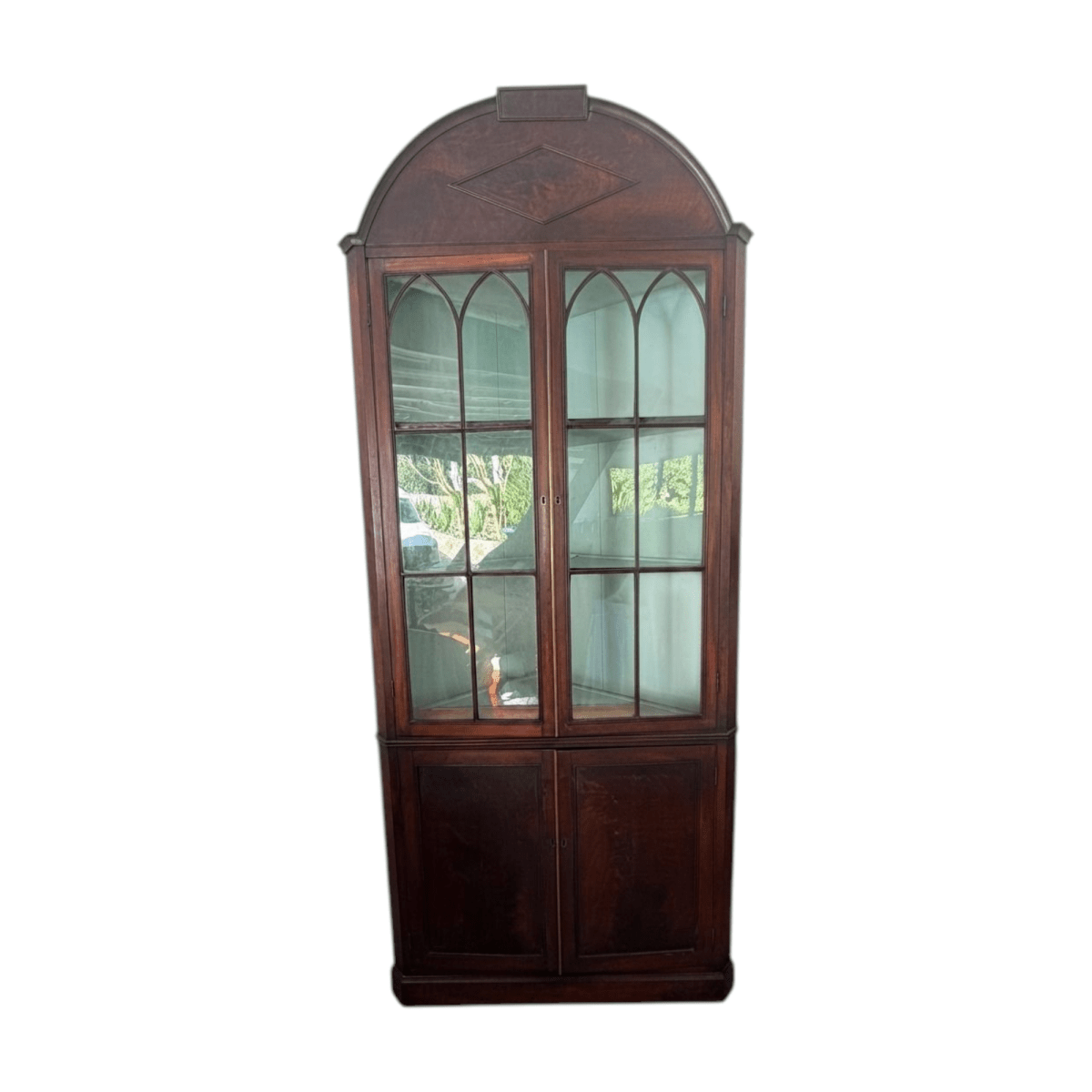 Antique Mahogany Corner Display Cabinet Gothic Arch Glazing | Bazaa | Designer, Vintage and Antique Furniture