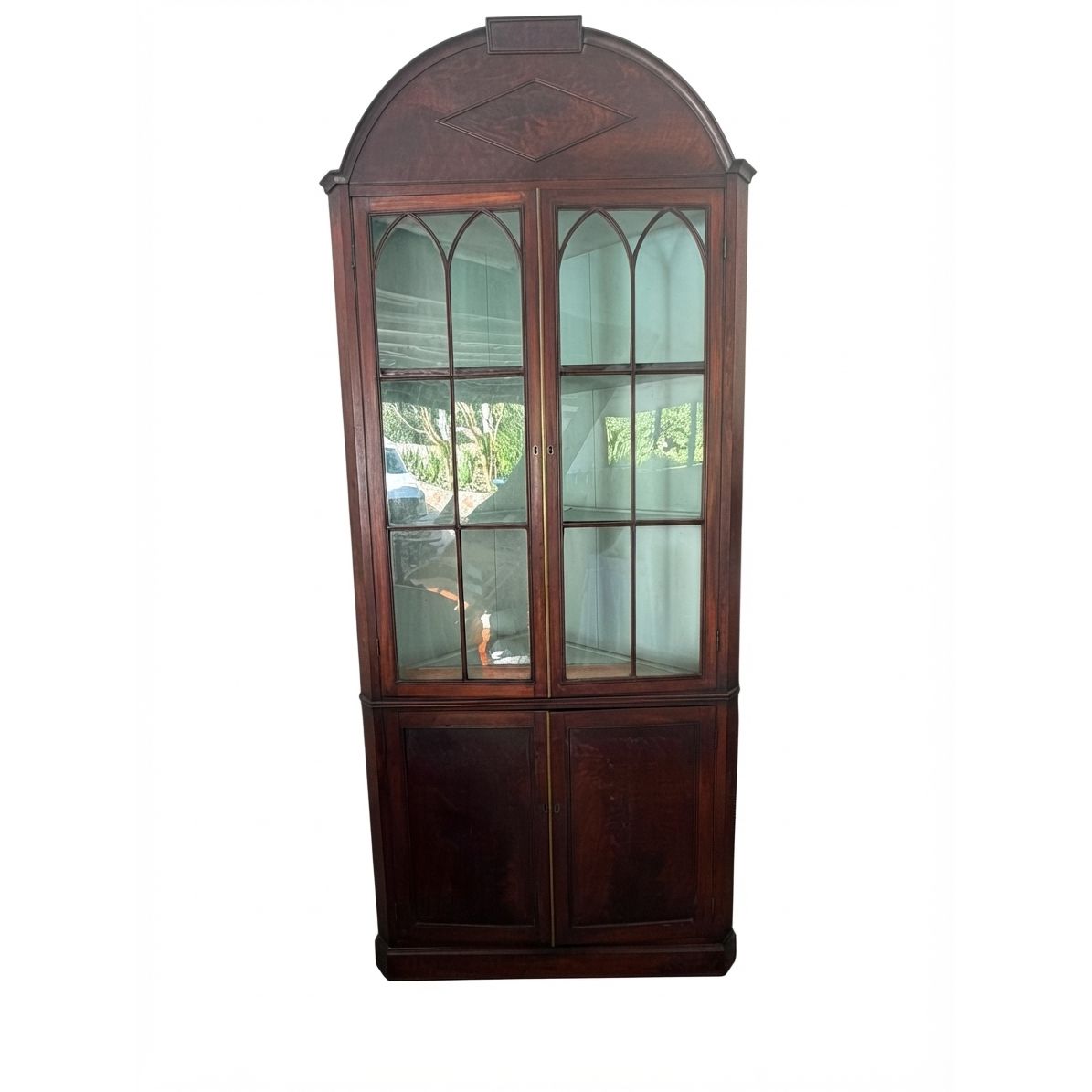 Antique Mahogany Corner Display Cabinet Gothic Arch Glazing | Bazaa | Designer, Vintage and Antique Furniture