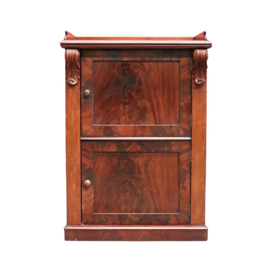 Antique English Mahogany Hall Cabinet with Flame-Mahogany Doors and Gallery Back, c.1880