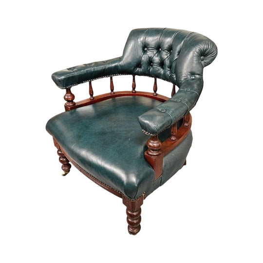 Antique Mahogany Leather Upholstered Captain / Office Chair