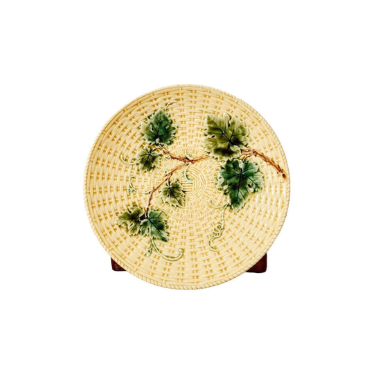 Antique Majolica Ceramic Basket Weave & Ivy Plate