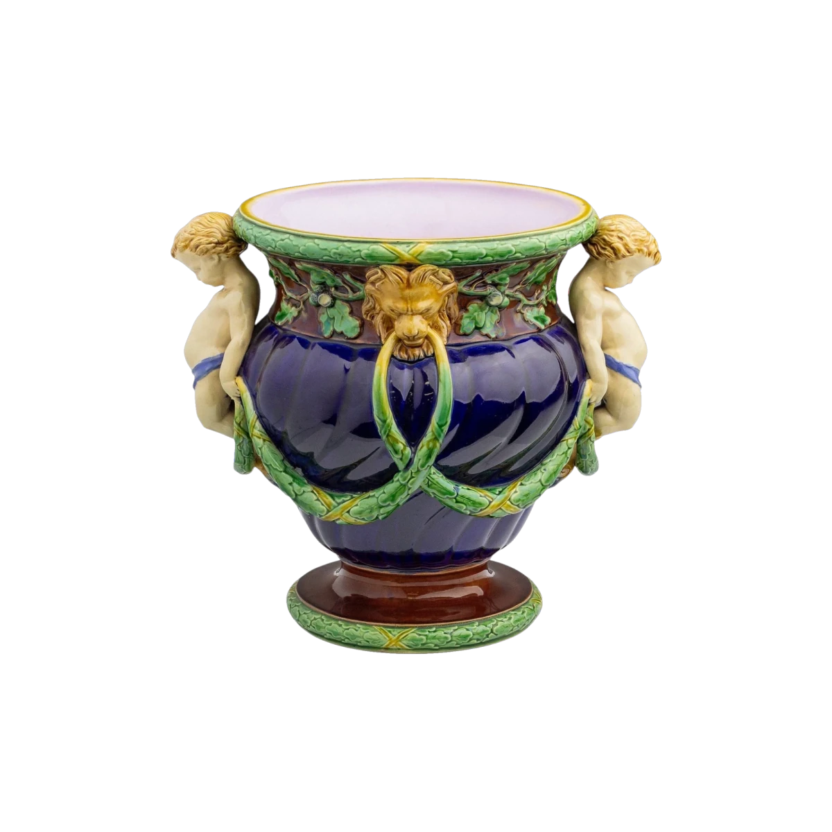 Antique Majolica Jardiniere or Vase by Minton with Fauns and Acorns | Bazaa | Designer, Vintage and Antique Furniture
