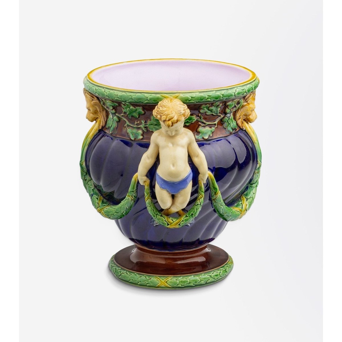 Antique Majolica Jardiniere or Vase by Minton with Fauns and Acorns | Bazaa | Designer, Vintage and Antique Furniture