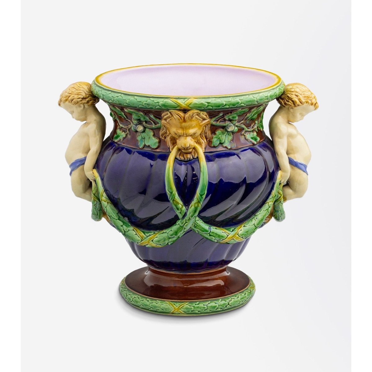 Antique Majolica Jardiniere or Vase by Minton with Fauns and Acorns | Bazaa | Designer, Vintage and Antique Furniture