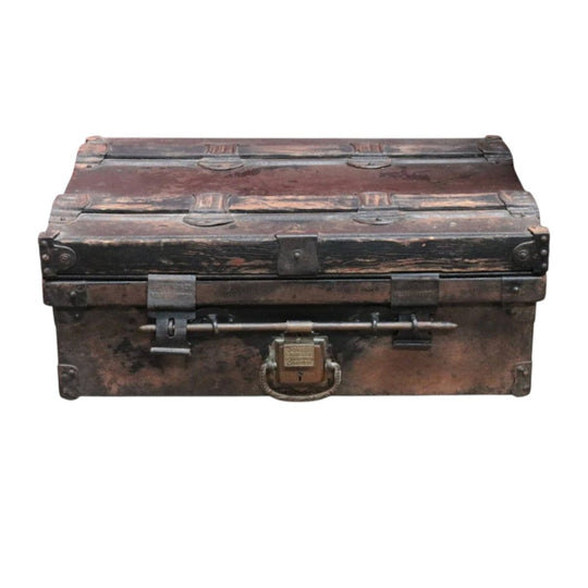 Antique Metal Steamer Trunk Jones Bros Wolverhampton Bound Chest. B12969