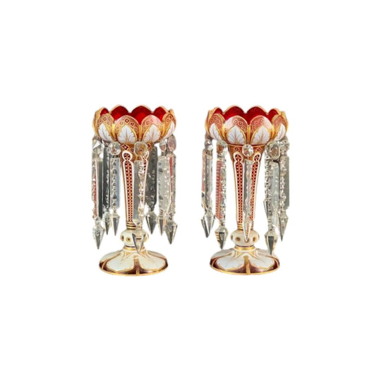 Antique mid 19th century Victorian period Lustre Vases.