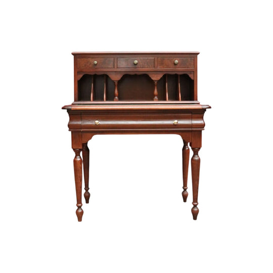 Antique Mid-Century Mahogany Writing Desk – Gilt Leather, File Drawer, Pull-Out Surface.
