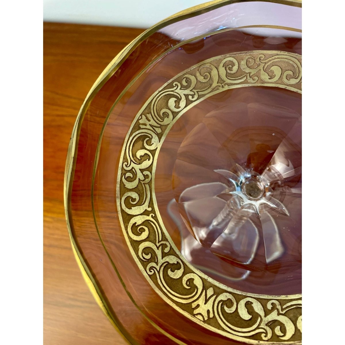 Antique Moser Amethyst Glass Compote, Gilt Decorated Pedestal Bowl, Bohemian Art Glass | Bazaa | Designer, Vintage and Antique Furniture