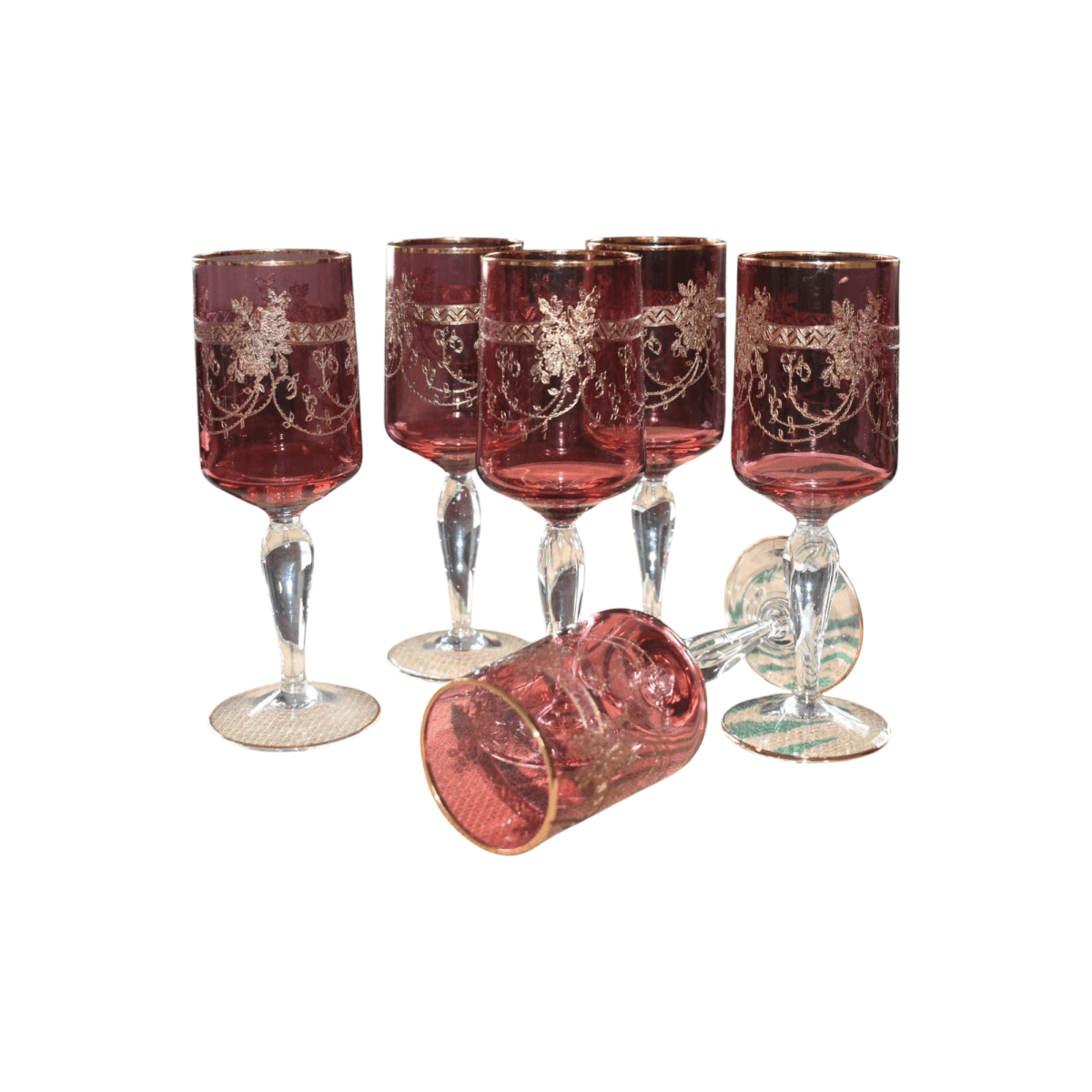 Antique Moser Bohemian cranberry glass cordial or wine glasses. Set of 6 | Bazaa | Designer, Vintage and Antique Furniture