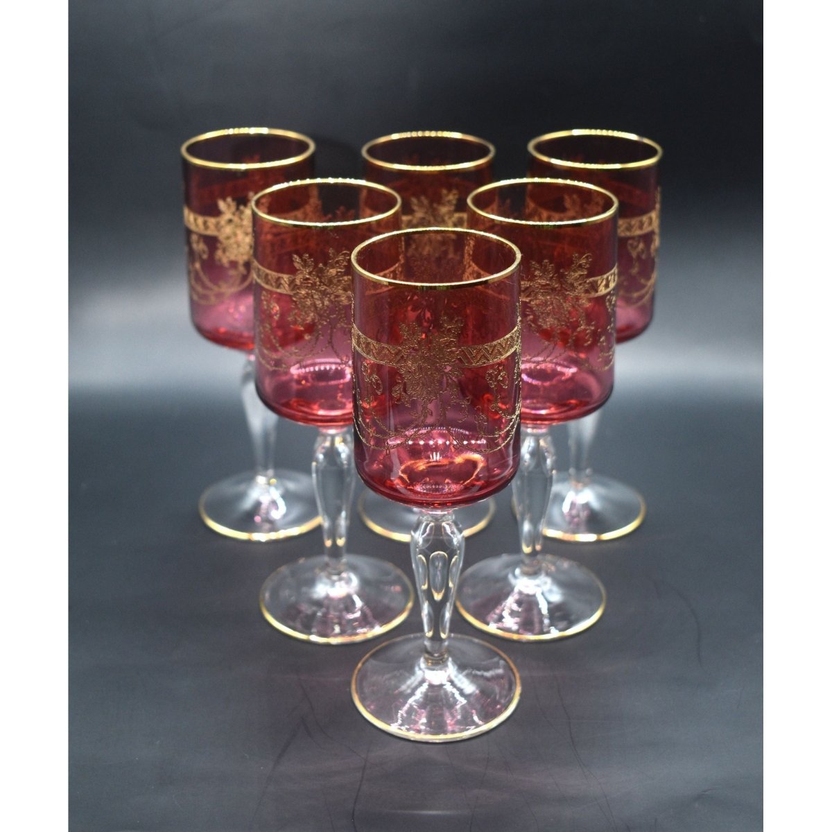 Antique Moser Bohemian cranberry glass cordial or wine glasses. Set of 6 | Bazaa | Designer, Vintage and Antique Furniture