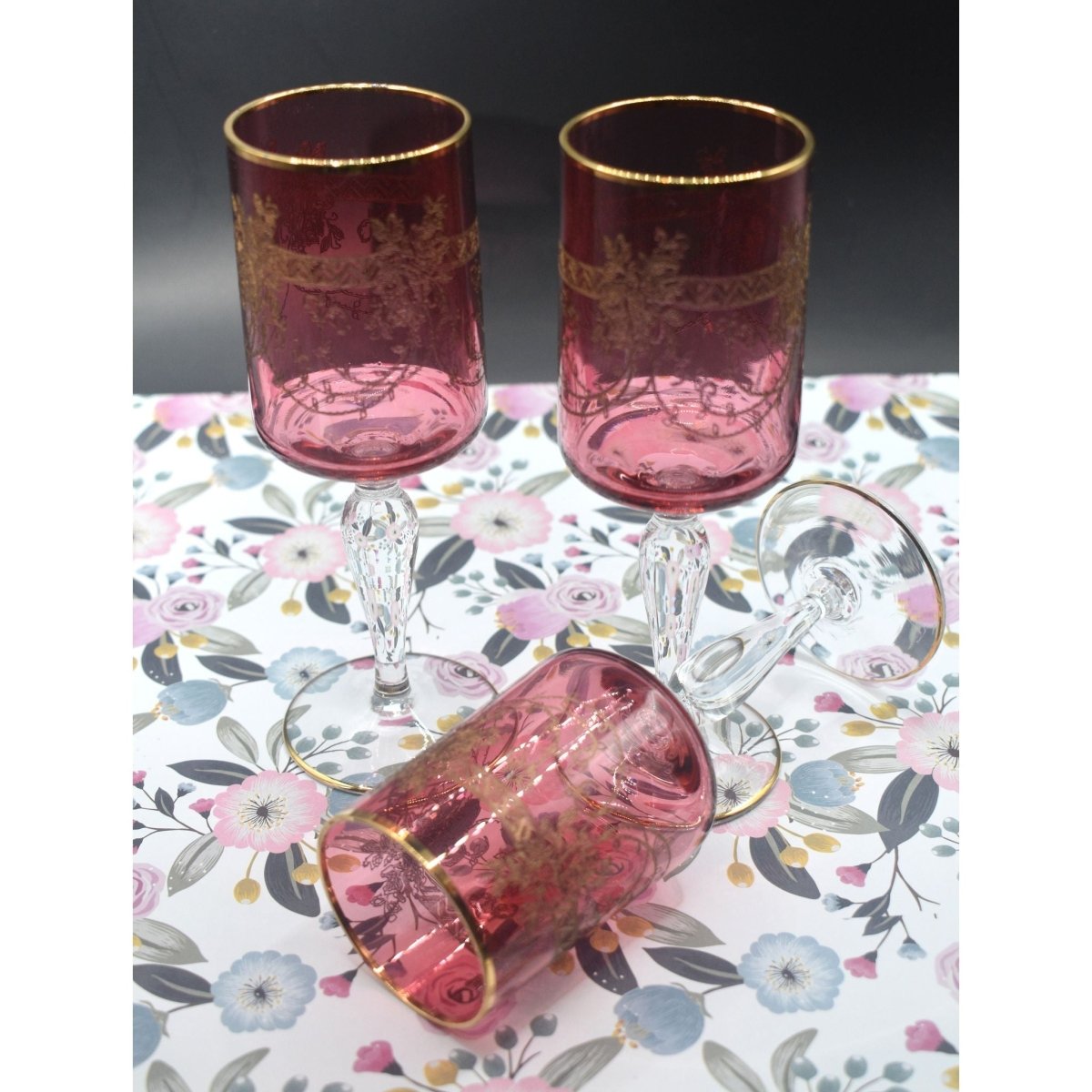 Antique Moser Bohemian cranberry glass cordial or wine glasses. Set of 6 | Bazaa | Designer, Vintage and Antique Furniture