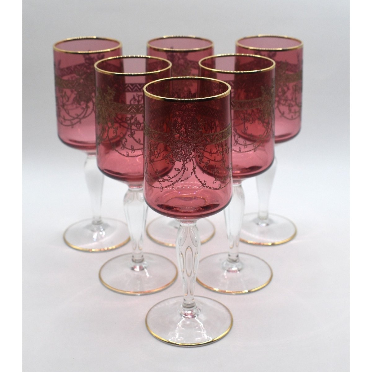 Antique Moser Bohemian cranberry glass cordial or wine glasses. Set of 6 | Bazaa | Designer, Vintage and Antique Furniture