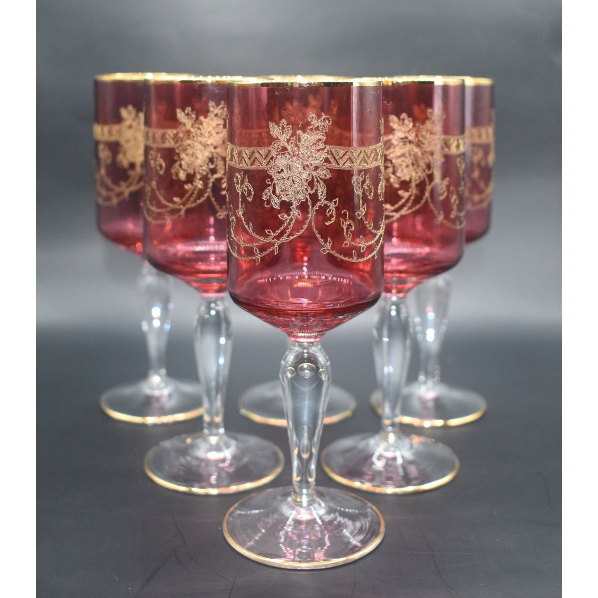 Antique Moser Bohemian cranberry glass cordial or wine glasses. Set of 6 | Bazaa | Designer, Vintage and Antique Furniture